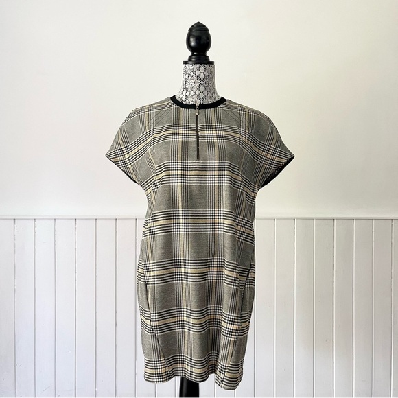 Zara TRF Houndstooth Plaid Quarter Zip Crewneck Shift Dress Size M - Picture 1 of 15